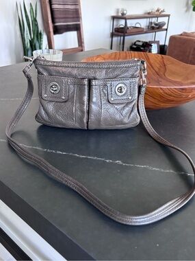 Marc by Marc Jacobs Metallic Leather Crossbody Bag | Pewter/Taupe | Authentic